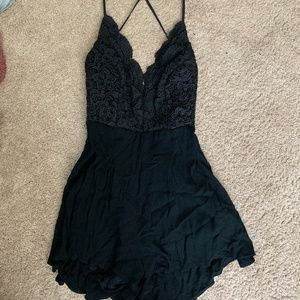 Lulu's Star Spangled Black Backless Lace Romper
